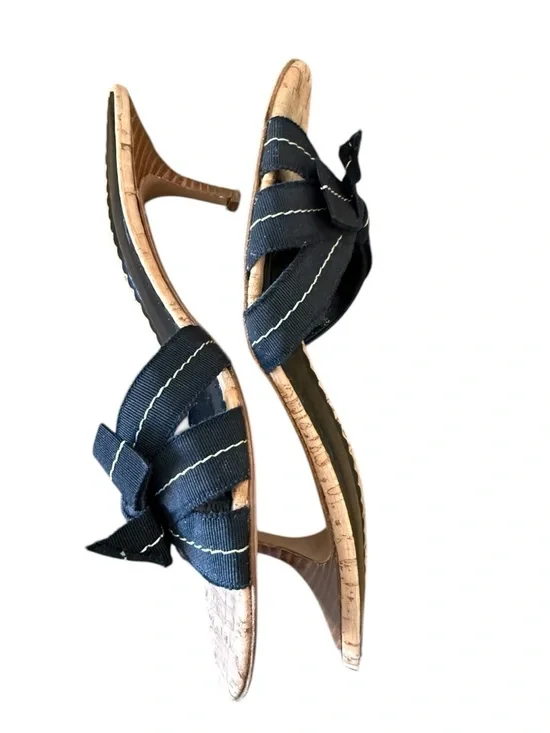 Coach Bree Black Ribbon Kitten Heel Sandals 9.5 Vintage Minimalist Made in Italy - Picture 4 of 9